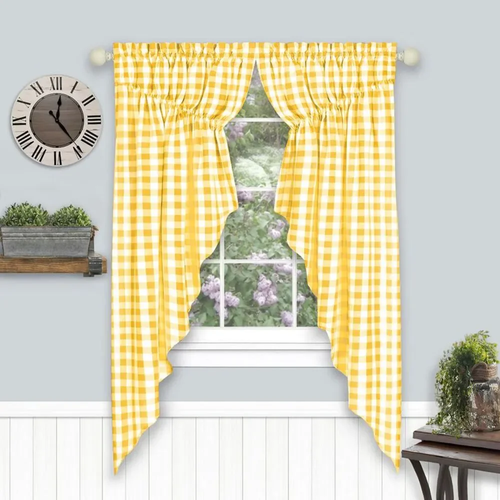 Woven Trends Farmhouse Curtains Kitchen Decor, Buffalo Plaid Gathered Swags,
